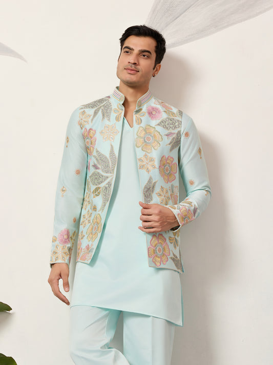Luxury Wedding & Carnival Wear Pista Green Koti Kurta for Men