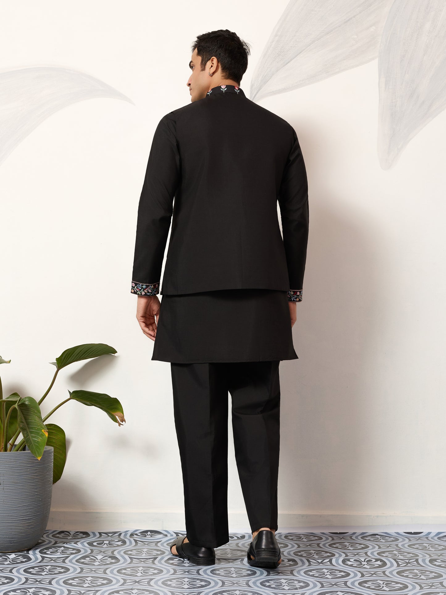 Premium Wedding Black Koti Kurta Pajama for Mens Wear