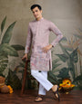 Designer Peach Viscose Silk fancy kurtas for men