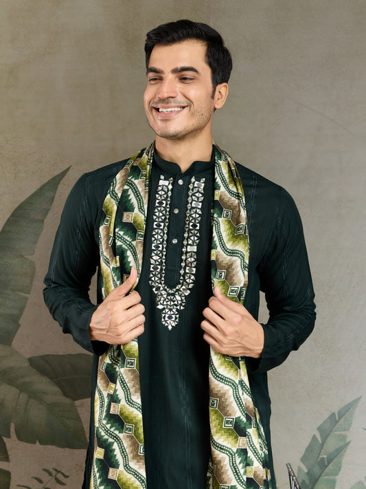 Traditional Green Kurta with Dupatta for Mens Wear