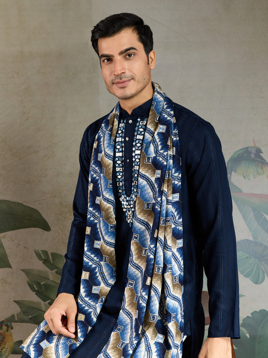 Elegant Navy Blue Mens Wear Kurta Set with Dupatta