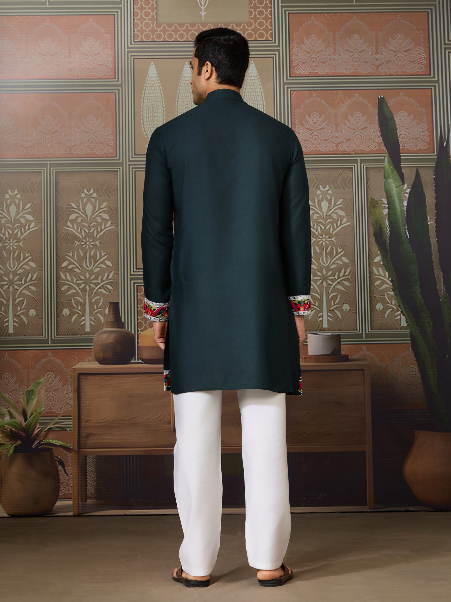 Green Embroidered Festival Wear Kurta for Men