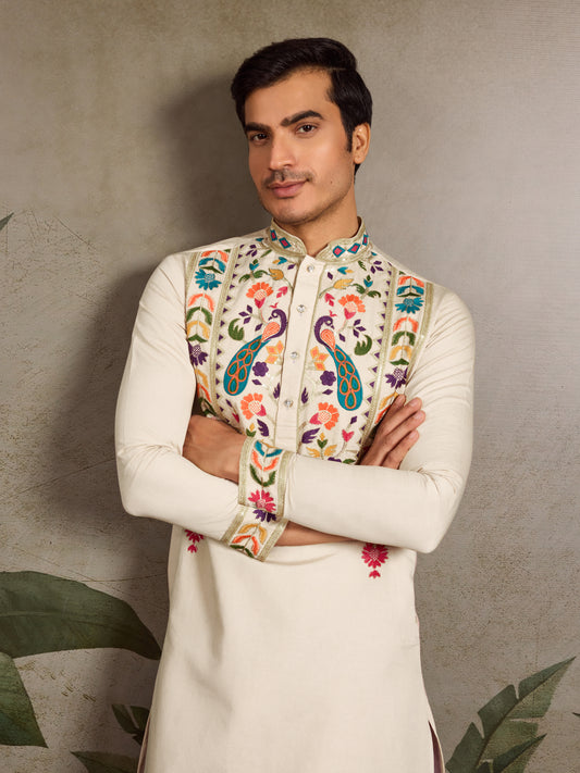 Beige Color Special Embroidered Kurta for Mens Wear