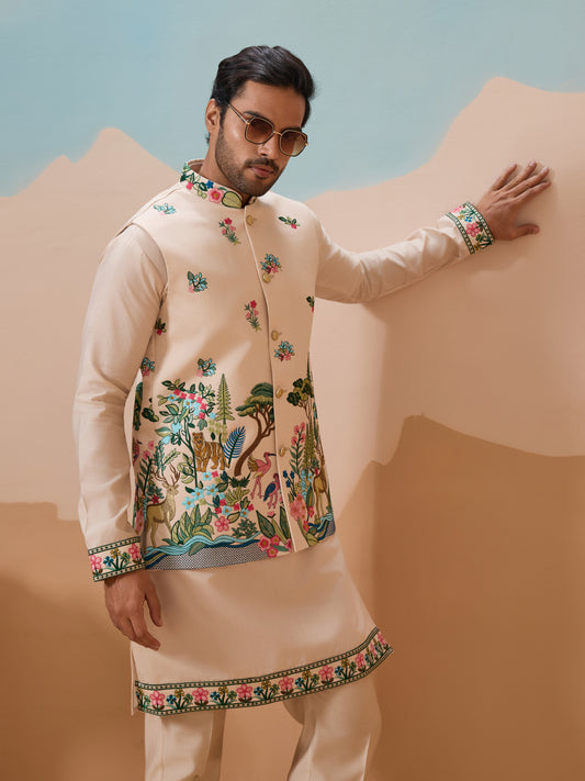Latest Beige Color Koti Kurta Set for Mens Wear Collection