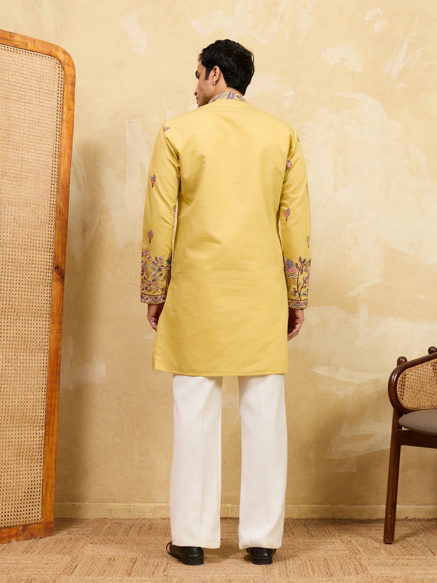 Radiant Yellow Viscose Silk Embroidered Kurta with Dupatta