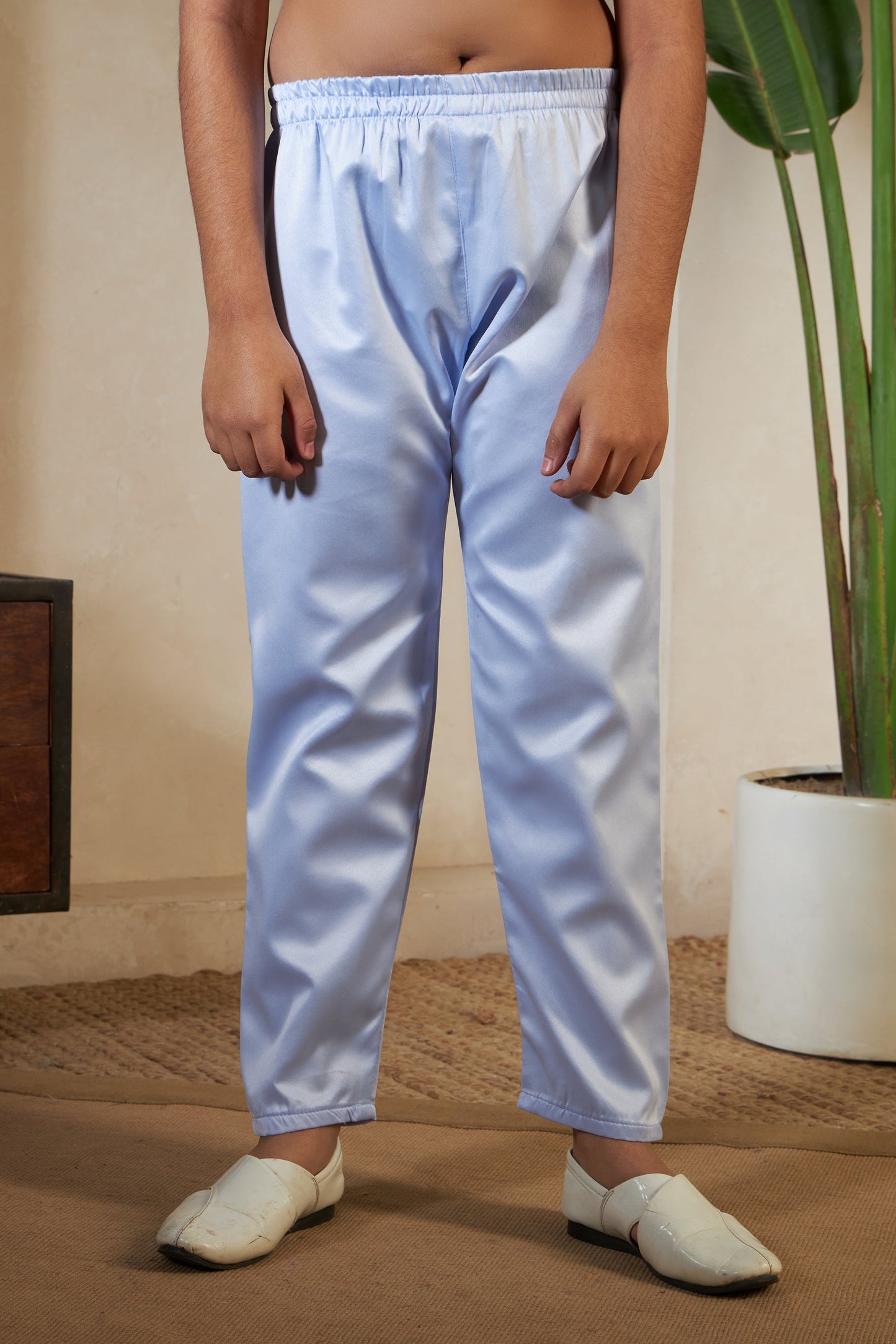 Sky Malai Satin Silk Embroidered Kurta with Jacket Set for Boys