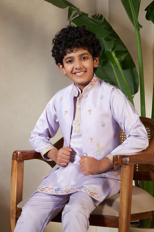 Festival Wear Lavender Kurta Koti Set For Kids