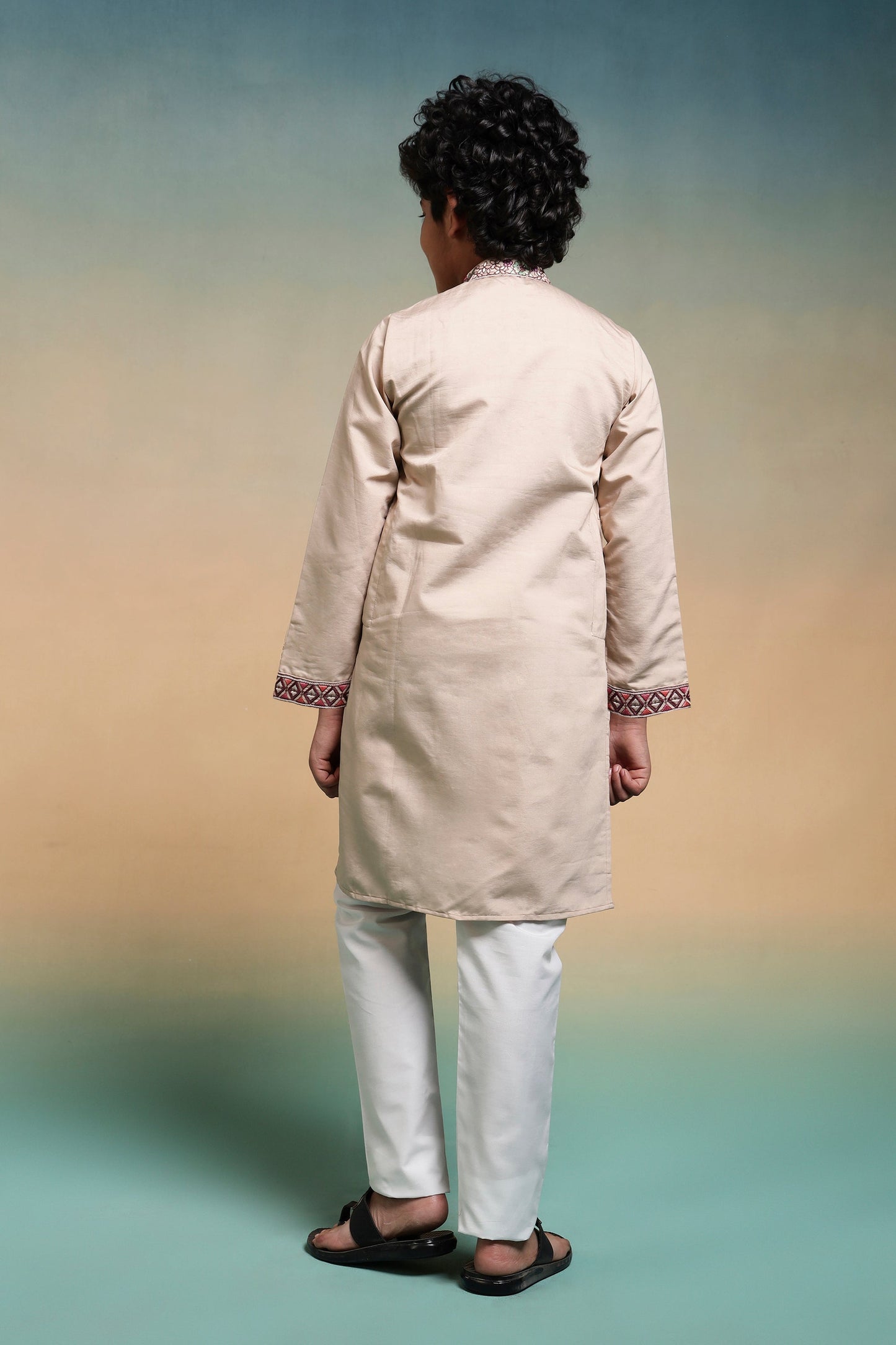 Perfect Beige Viscose Silk Kurta & Pant For Festive Wear