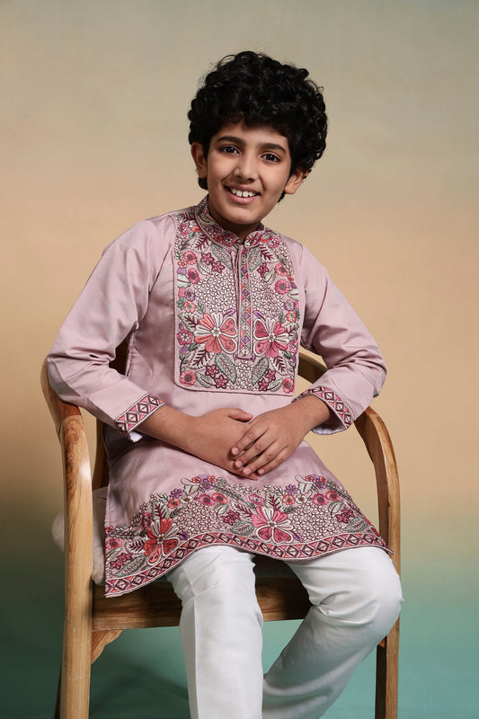Luxury Pink Viscose Silk Embroidered Kurta Set For Festival