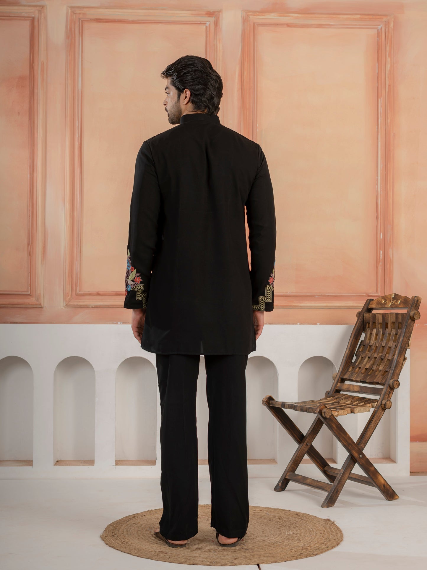 Black Armani Lachka Multicolor Embroidery Kurta & Bell Bottom Pant