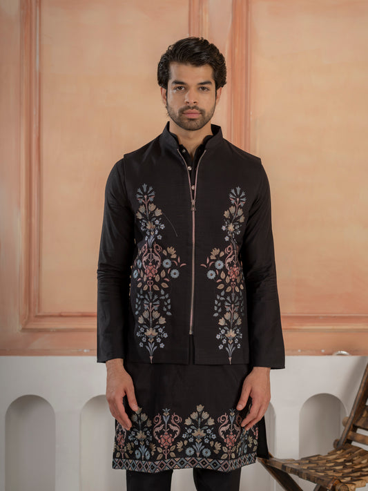 Premium Black Color Special Koti Kurta Set for Mens Wear