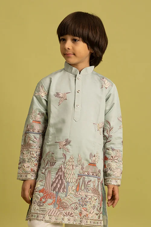 Trendy Pista Color Vantara Designer Kids Kurta Set