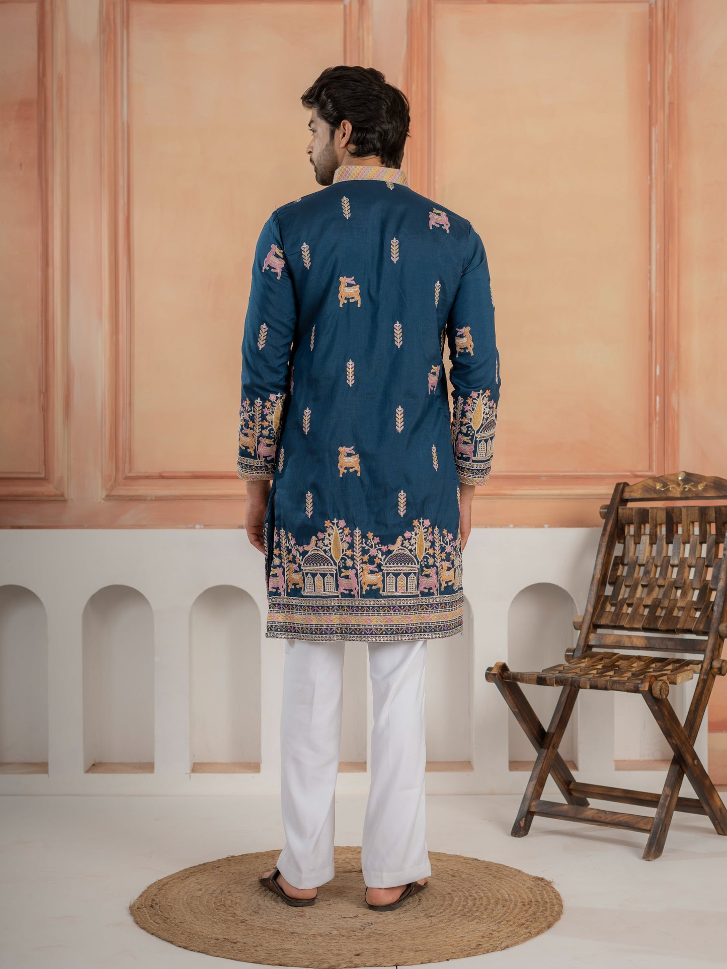 Elegant Teal Blue Soft Silk Embroidery Kurta For Festive Wear