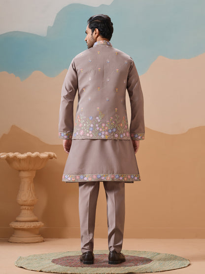 Elegant Grey Embroidered Kurta Jacket and Pant for Mens
