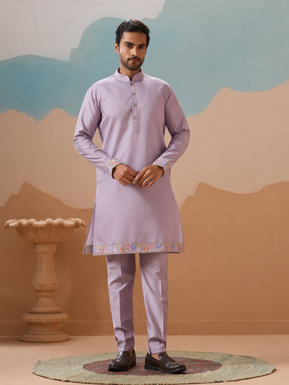 Trendy Lavender Wedding Celebration Kurta Jacket With Pant For Mens