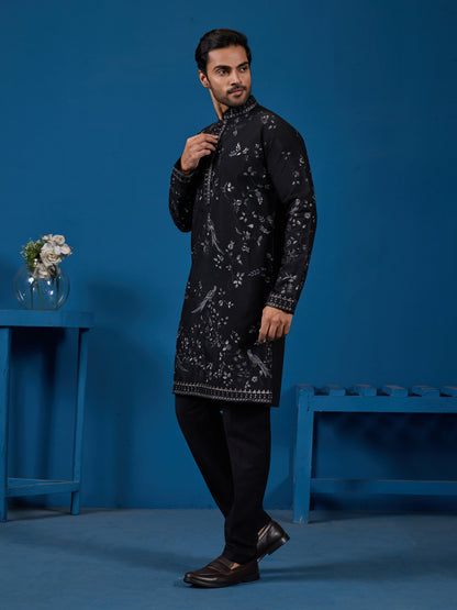 Magic Black Embroidered Stylish Kurta Set for Mens Wear