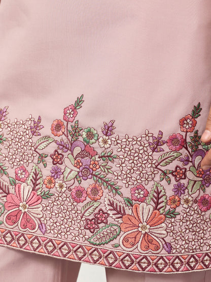 Stylish Dusty Pink Kurta Pant Set for Festive Occasions