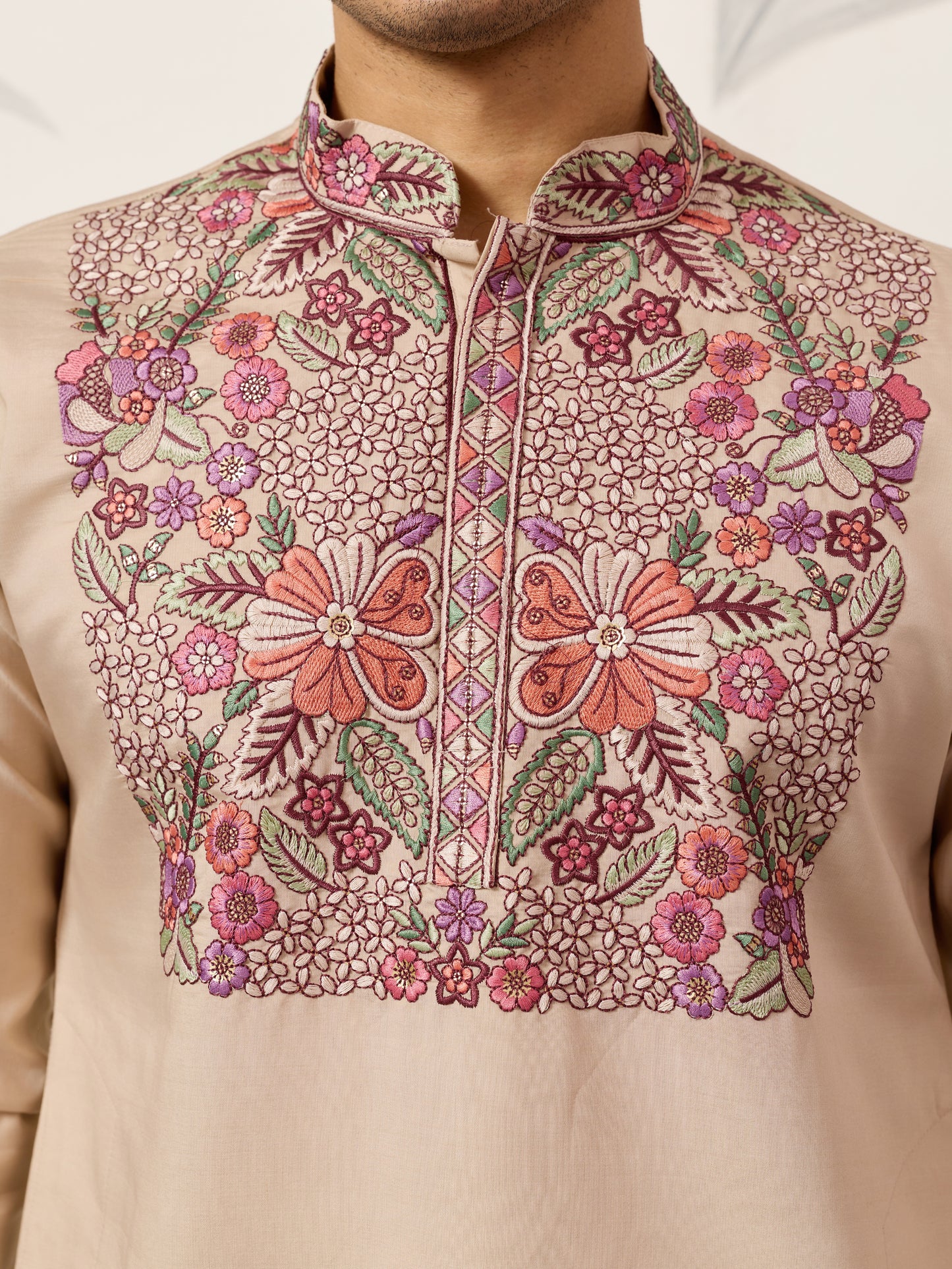 Beige Color Kurta Pant Set for Mens Traditional Outfit