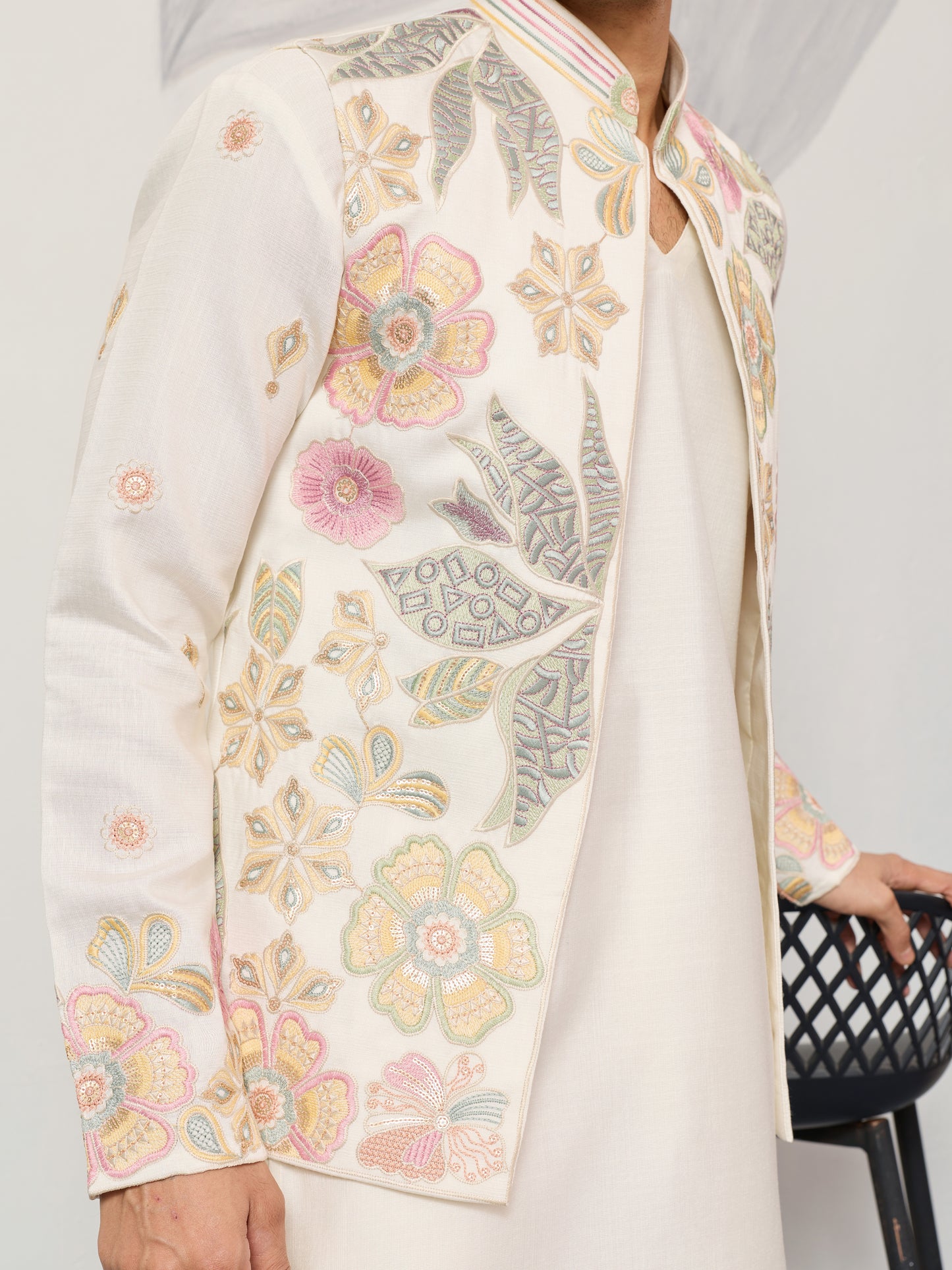 Carnival Function White Koti Kurta Pair for Mens Wear