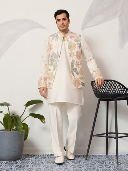 Carnival Function White Koti Kurta Pair for Mens Wear