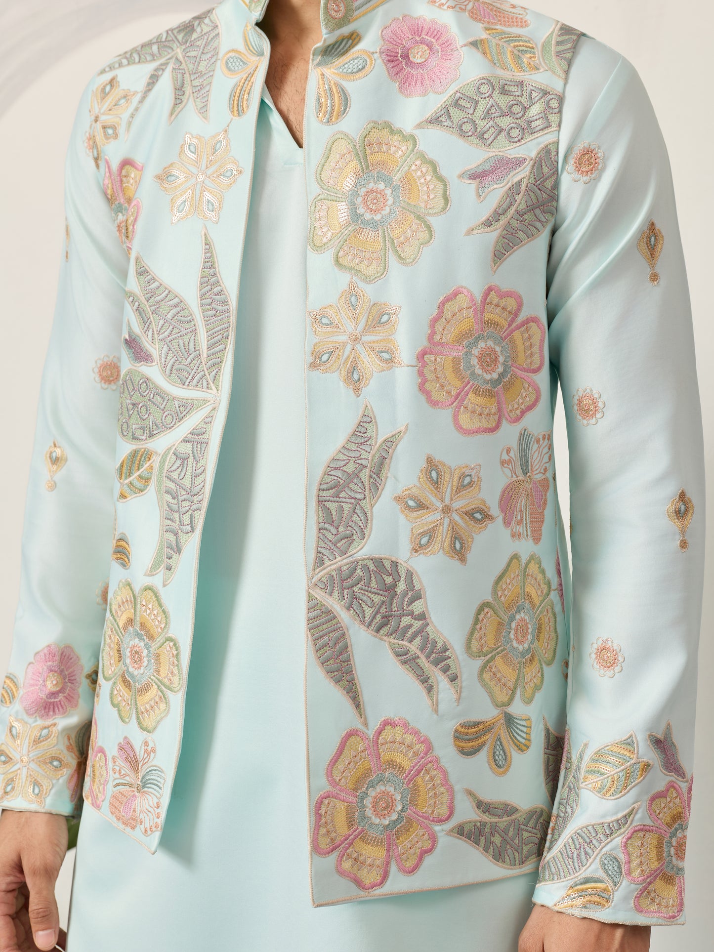 Luxury Wedding & Carnival Wear Pista Green Koti Kurta for Men