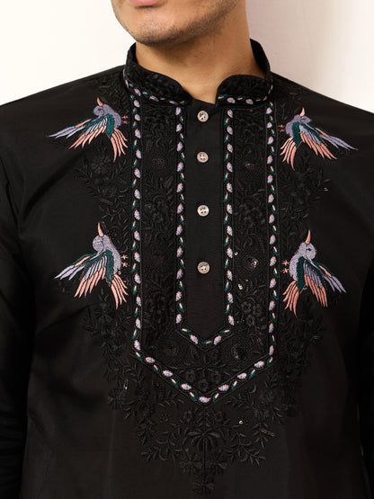 Black Stylish Trending Kurta with Dupatta for Mens Wear