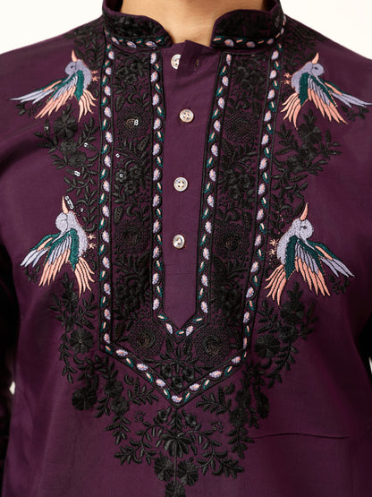 Purple Wedding Special Kurta with Dupatta for Mens Wear