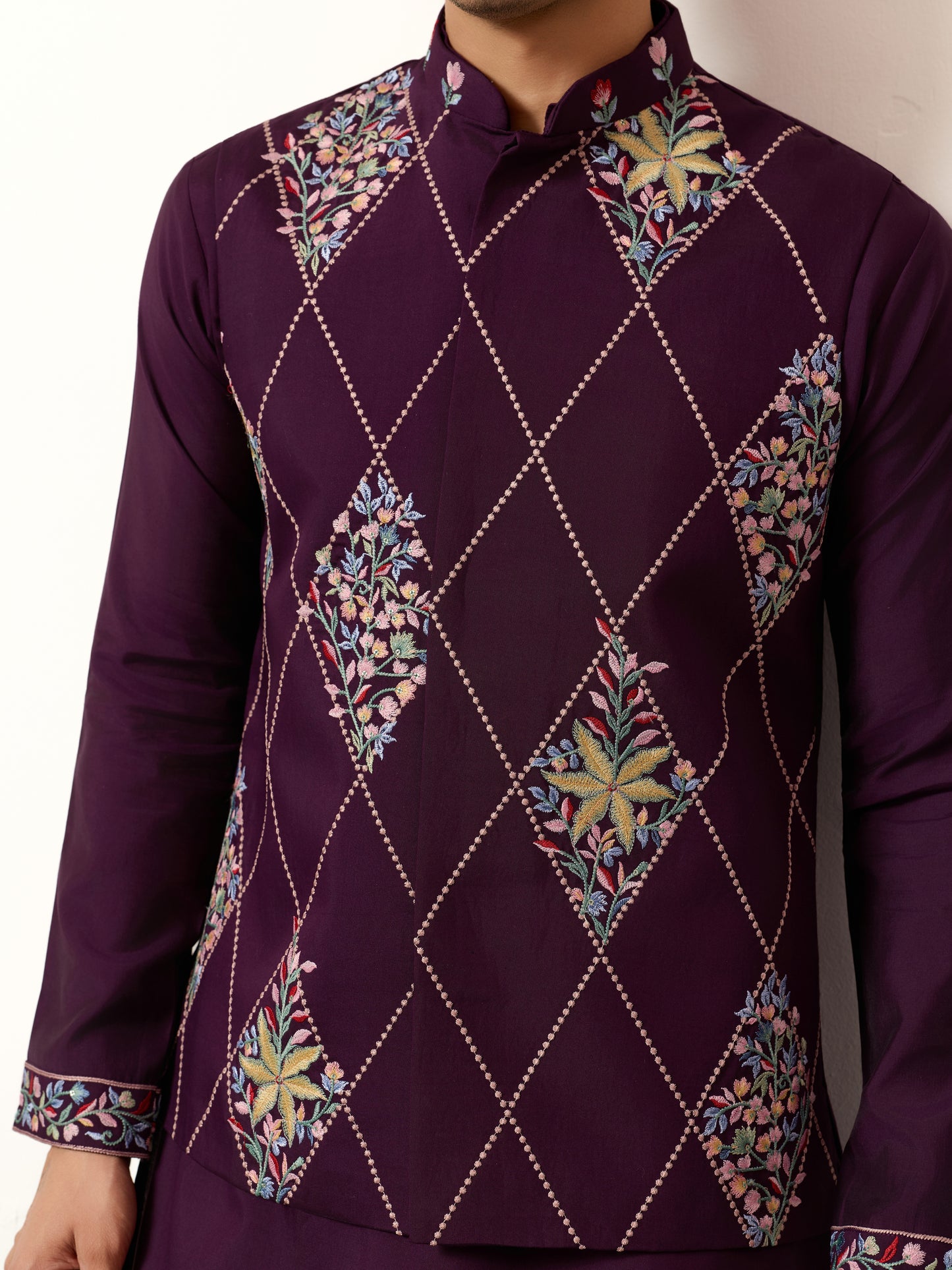 Premium Purple Koti Kurta Pajama for Wedding Wear