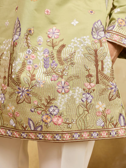Light Green Festive Wear Embroidered Kurta Set With Pant