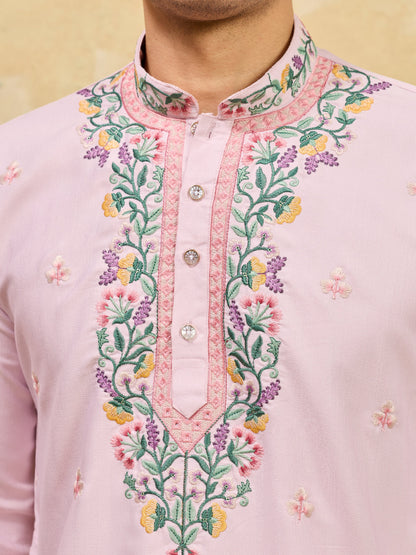 Premium Lavender Detailed Embroidered Ethnic Kurta Set with Pant