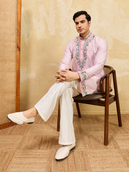 Premium Lavender Detailed Embroidered Ethnic Kurta Set with Pant