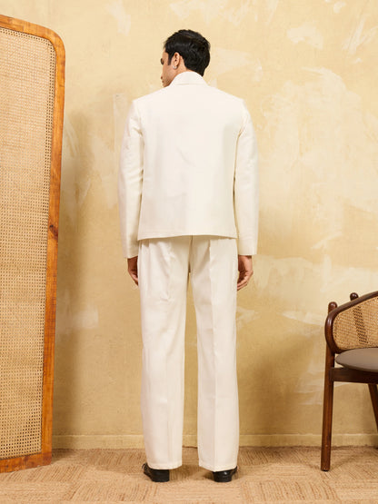 Premium White Bomber Jacket Featuring Multi Thread Sequin Work with Pant