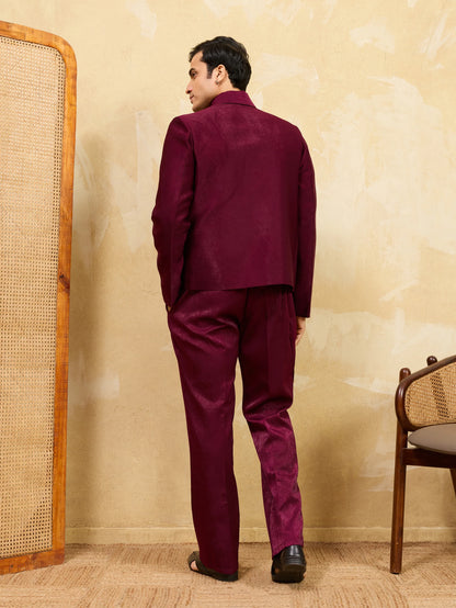 Elegant Maroon Bomber Jacket with Pant for Men's