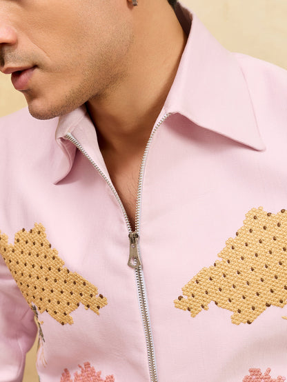 Pink Bomber Jacket with Pant for Men's