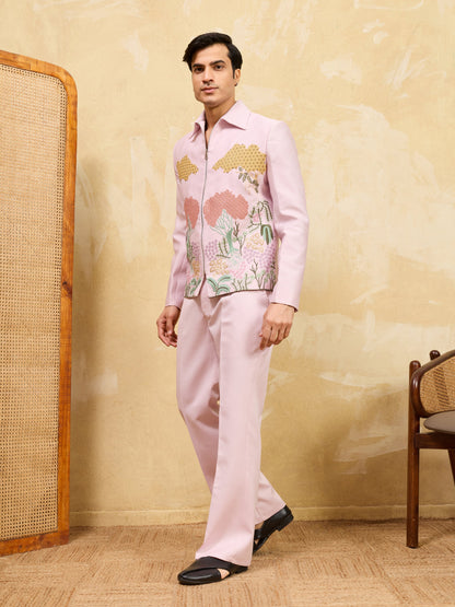 Pink Bomber Jacket with Pant for Men's