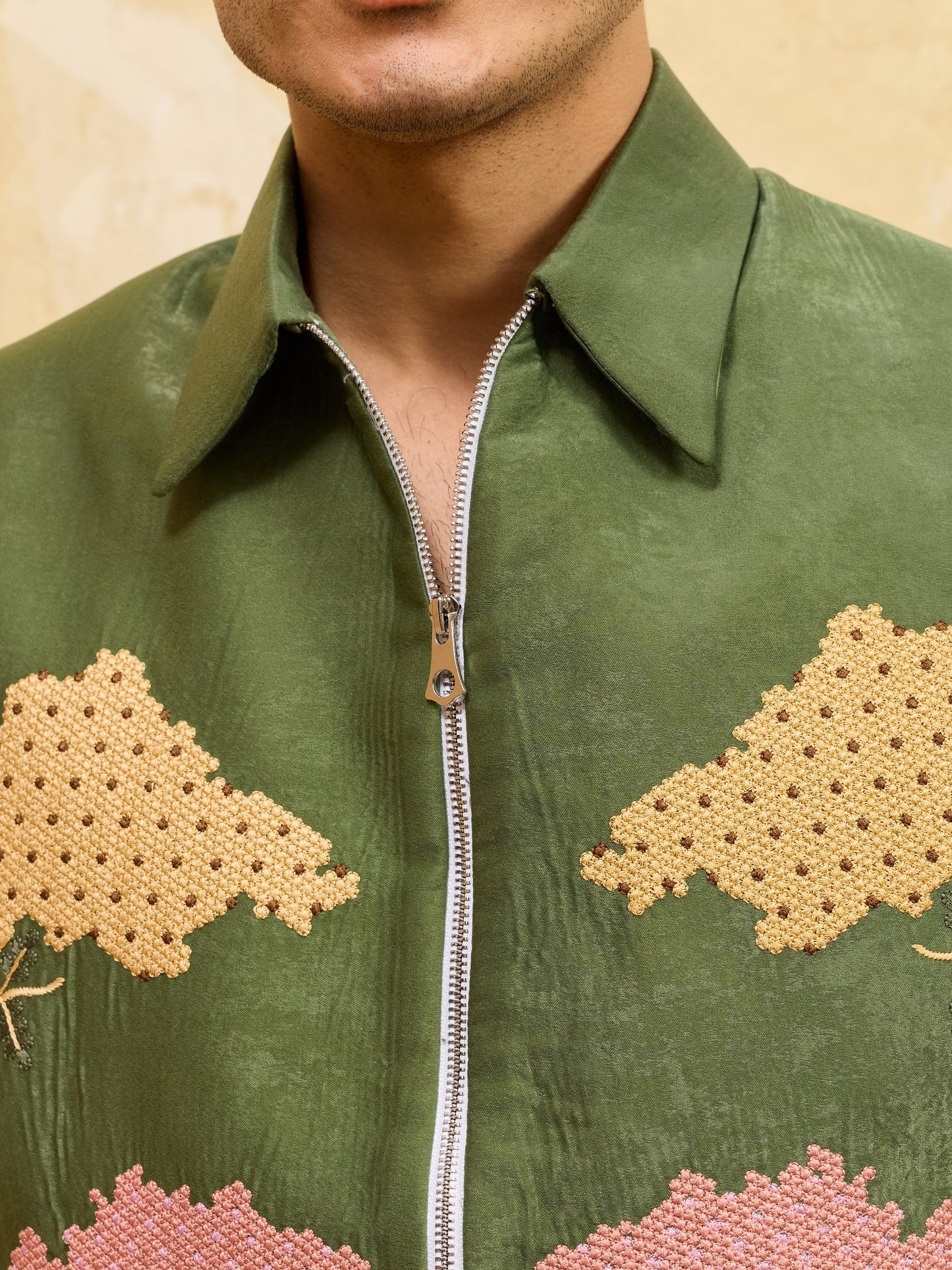 Regal Green Bomber Jacket with Thread Work and Pant for Mens