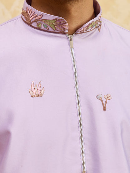 Trendy Lavender Viscose Silk Thread Embroidery Kurta Pant Set