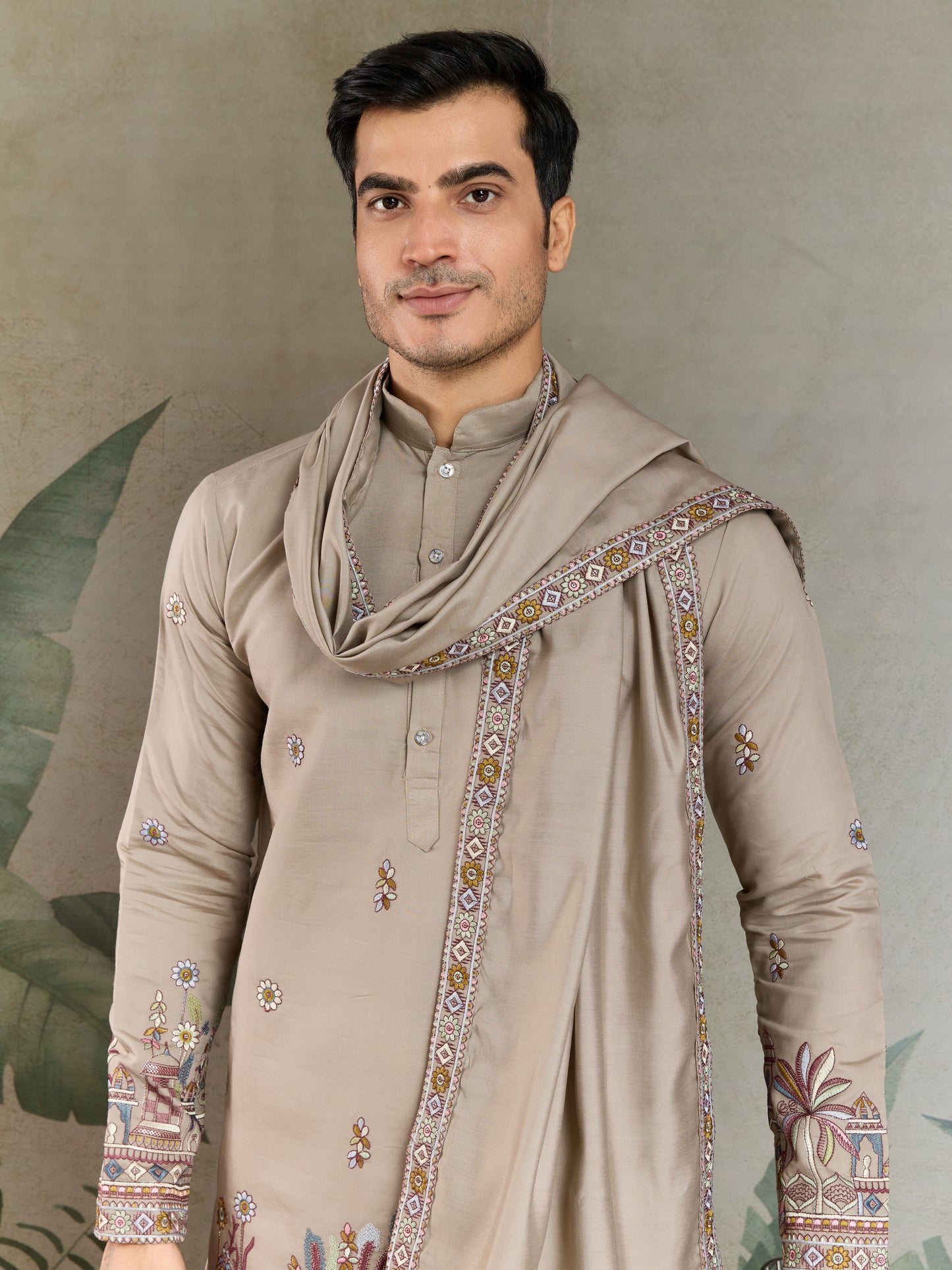 Premium Ivory Color Embroidered Kurta with Pajama Set for Men