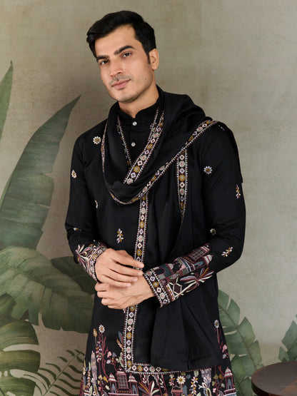 Classic Black Kurta Pajama for Men with Rich Embroidery