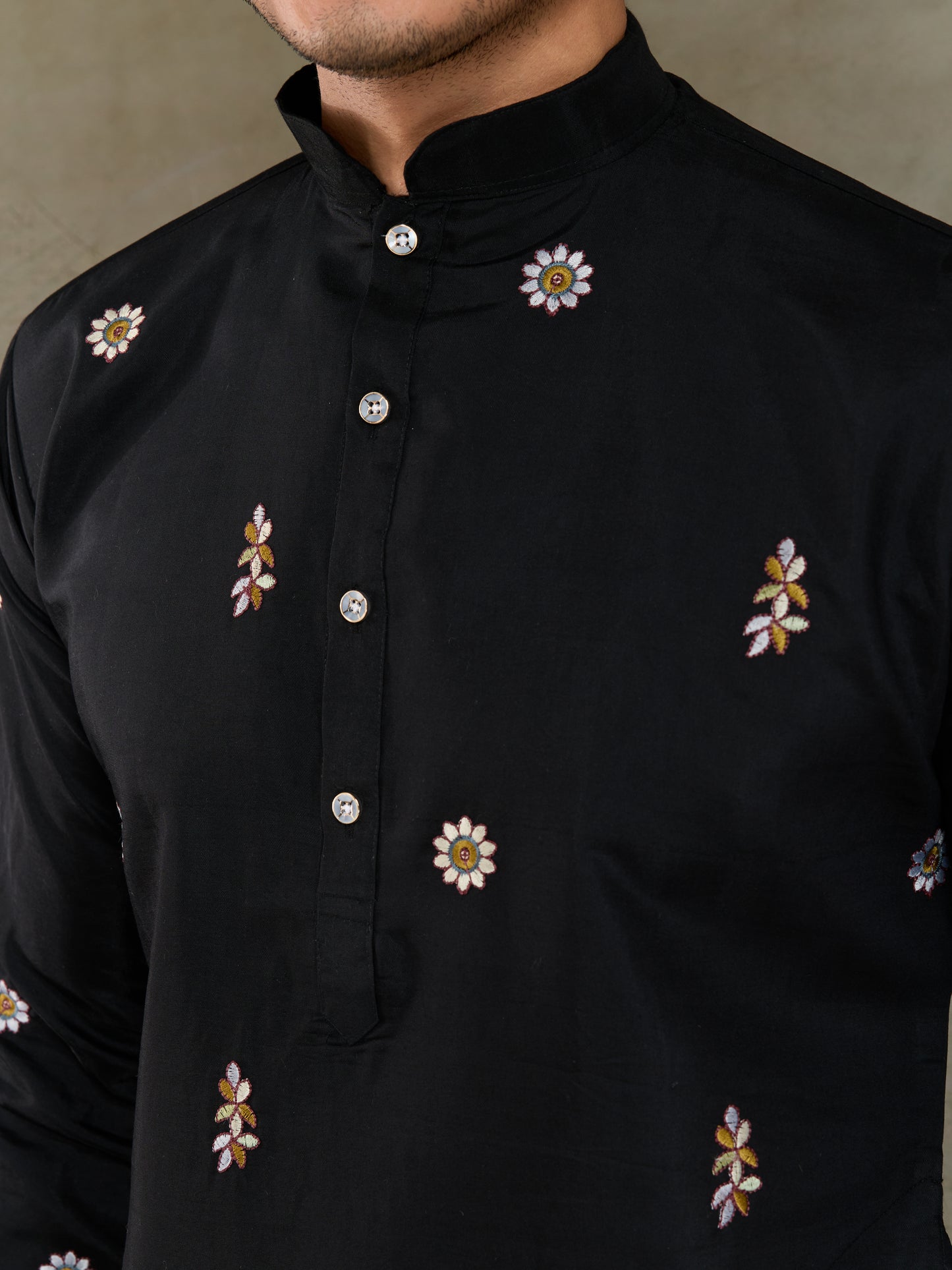 Classic Black Kurta Pajama for Men with Rich Embroidery