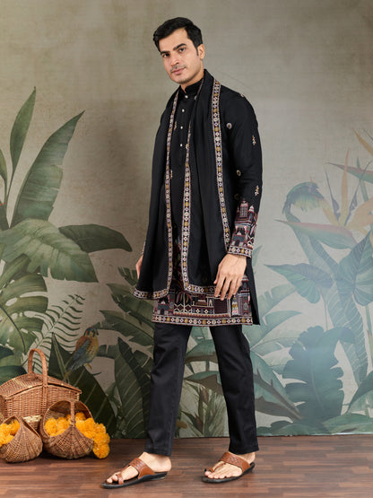 Classic Black Kurta Pajama for Men with Rich Embroidery