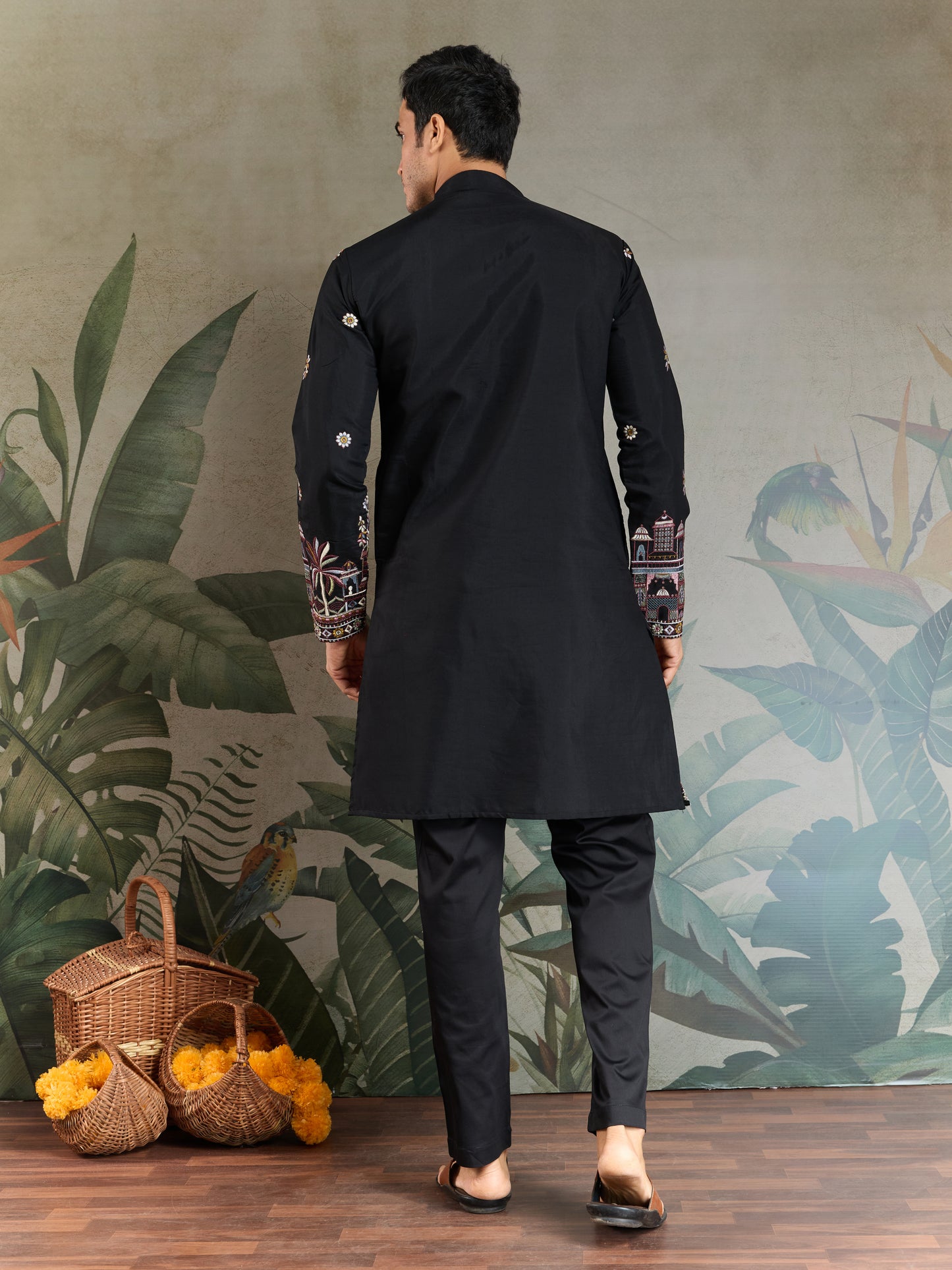 Classic Black Kurta Pajama for Men with Rich Embroidery