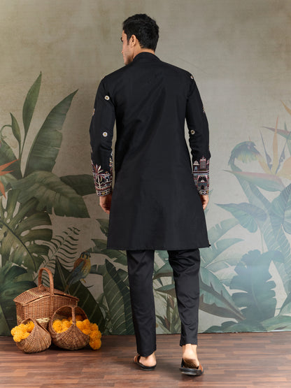 Classic Black Kurta Pajama for Men with Rich Embroidery
