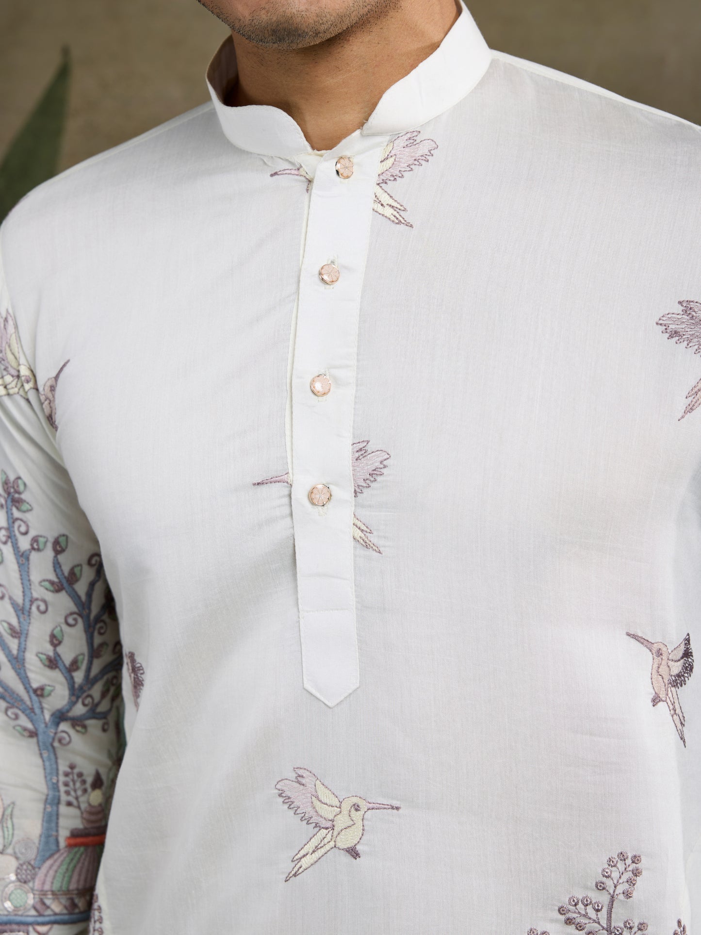 Designer White Silk printed kurta for men