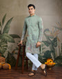 Premium Pista Green Viscose Silk party wear kurta for men