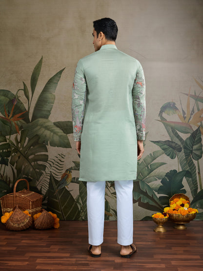 Premium Pista Green Viscose Silk party wear kurta for men