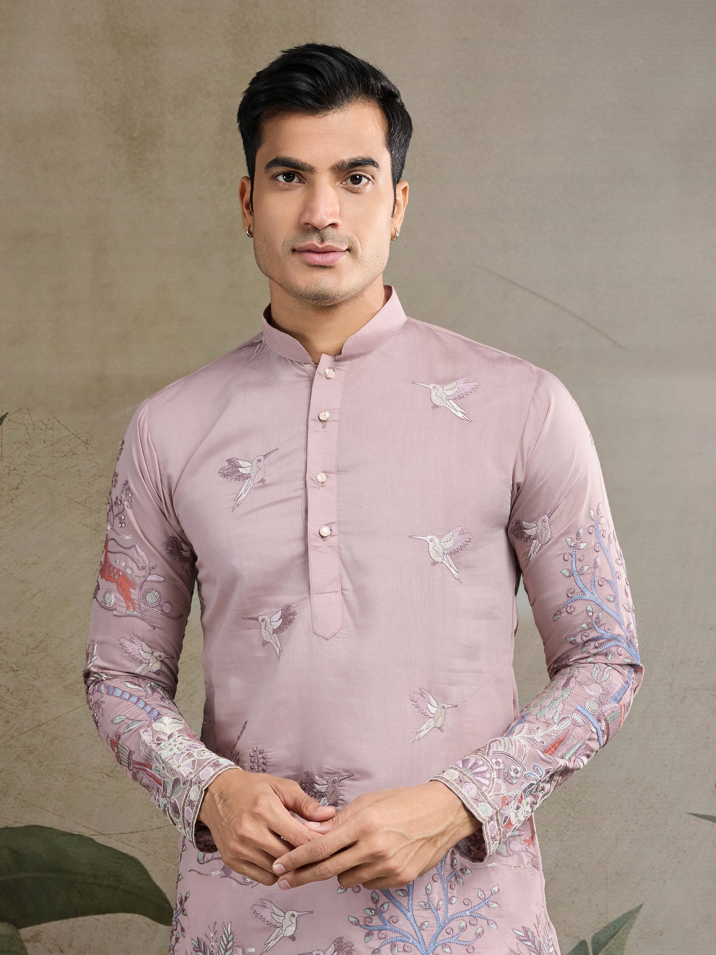 Designer Peach Viscose Silk fancy kurtas for men