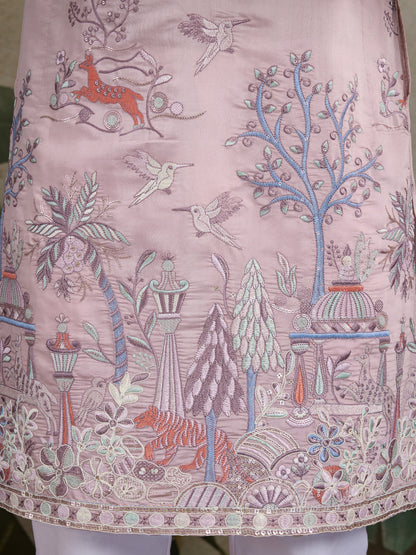 Designer Peach Viscose Silk fancy kurtas for men