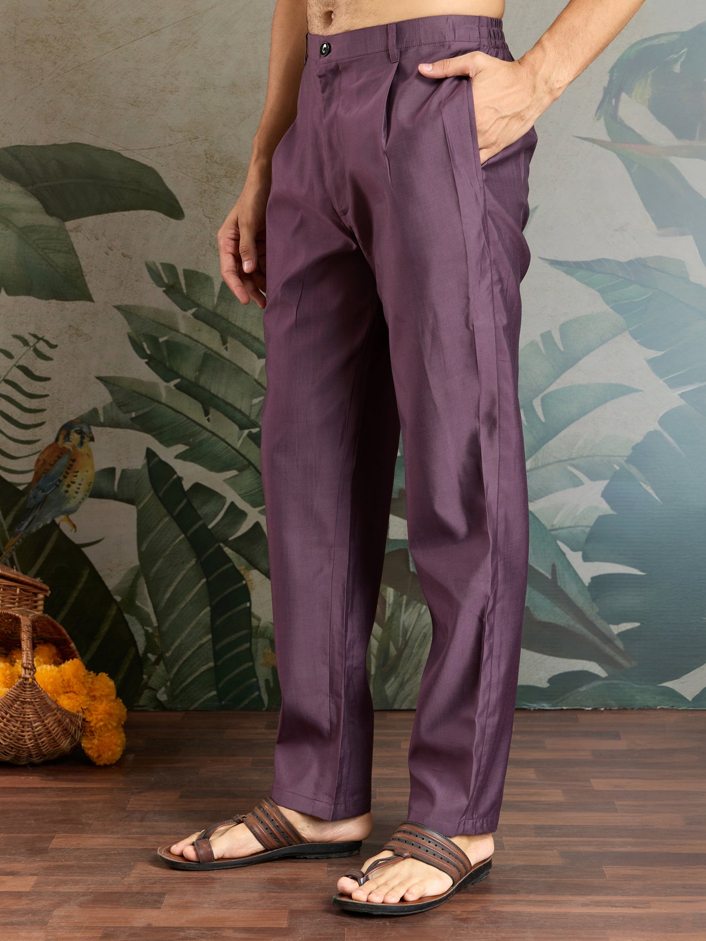 Rust Purple Open Koti Style Kurta Pajama Set for Men