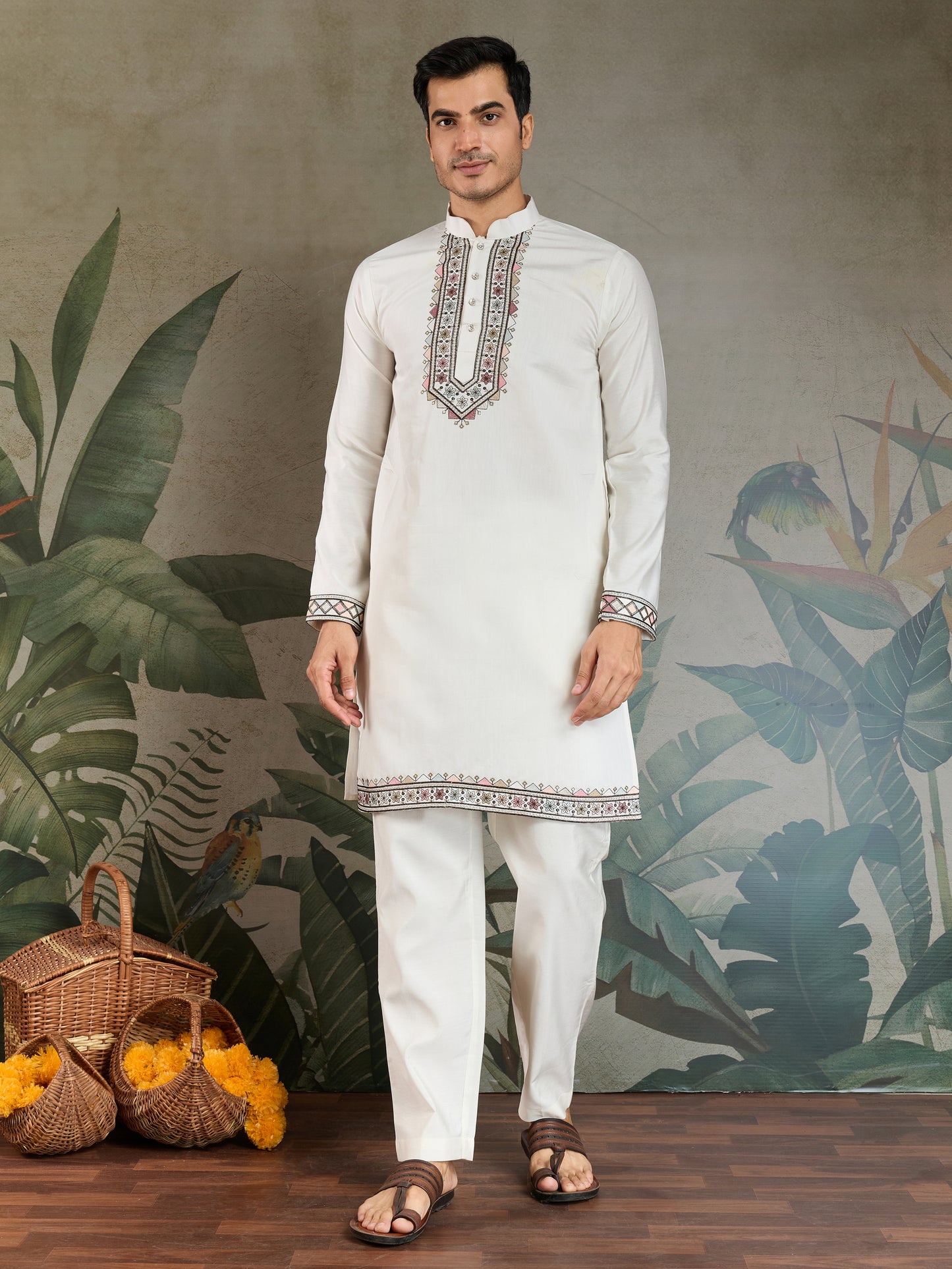 Wedding Special White Jacket Style Kurta Pajama Full Set